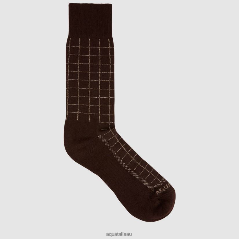 WINDOWPANE KNIT BLEND SOCK Men Aquatalia Accessories 2T842D402 BROWN/KHAKI